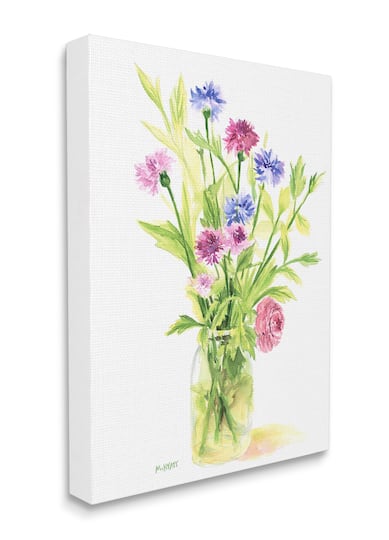Stupell Industries Bouquet of Wildflowers Soft Green Purple Blue Watercolor Canvas Wall Art